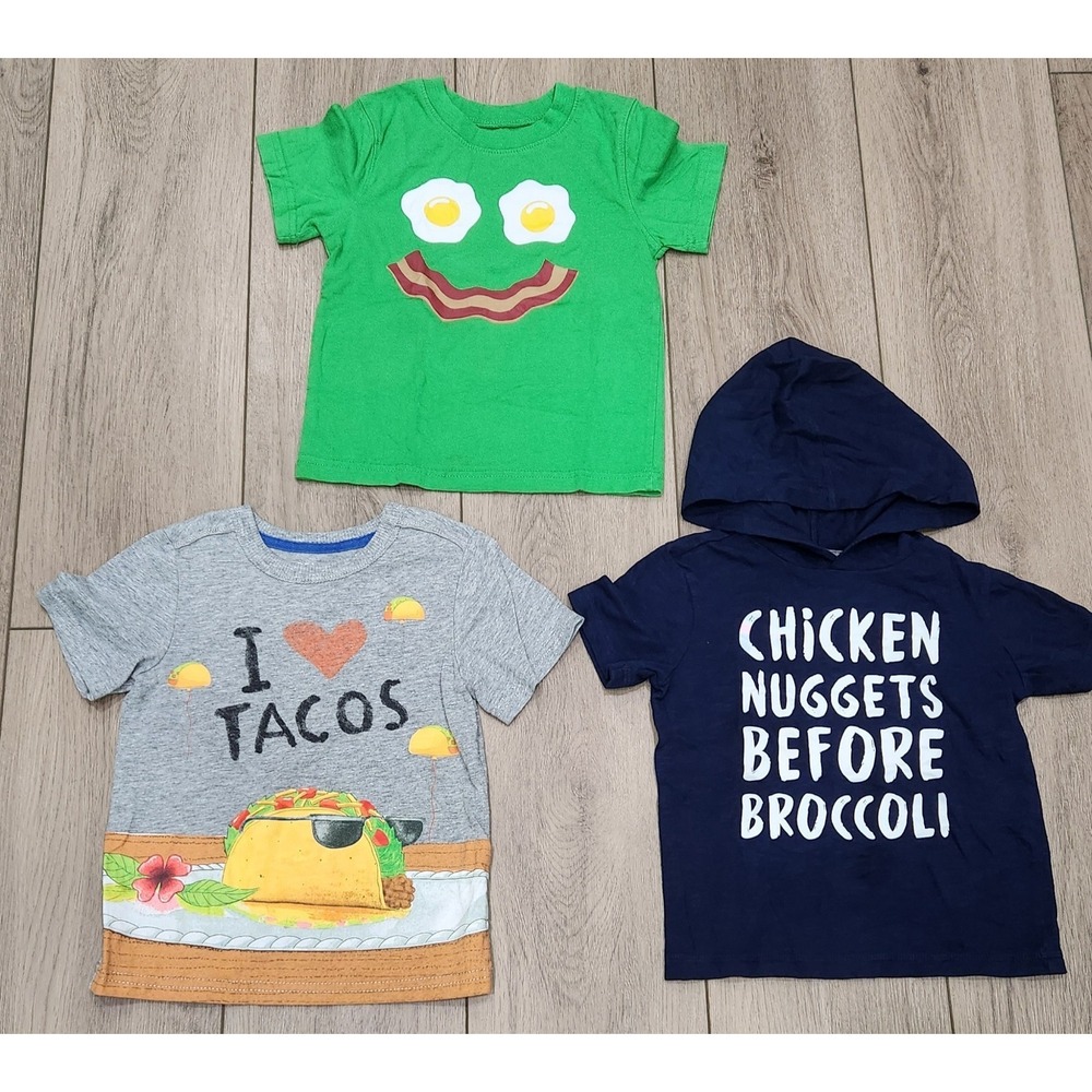 Funny Food Kids Graphic Tees Shirts‎ Size 3T (Lot Of 3) Tacos Nuggets